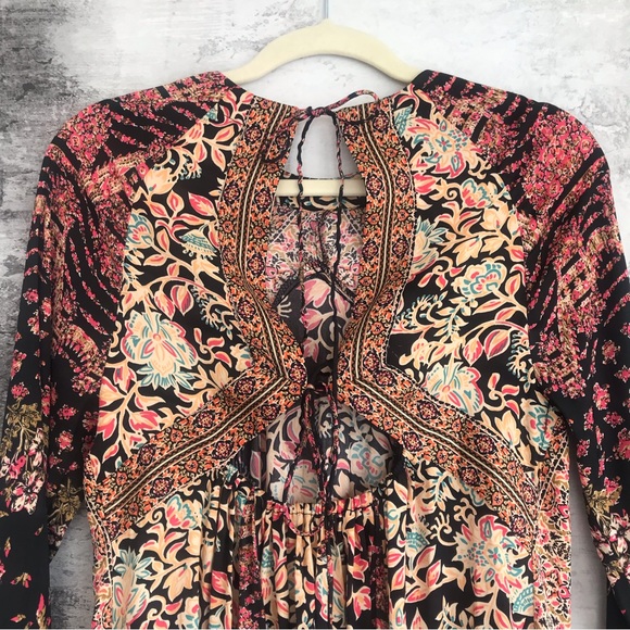 Free People Floral Bell Sleeve Stevie Dress in Black combo - Picture 11 of 15